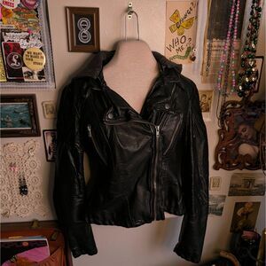 Free People Faux Leather Hooded Jacket Women's 6 Small Black Gray Moto